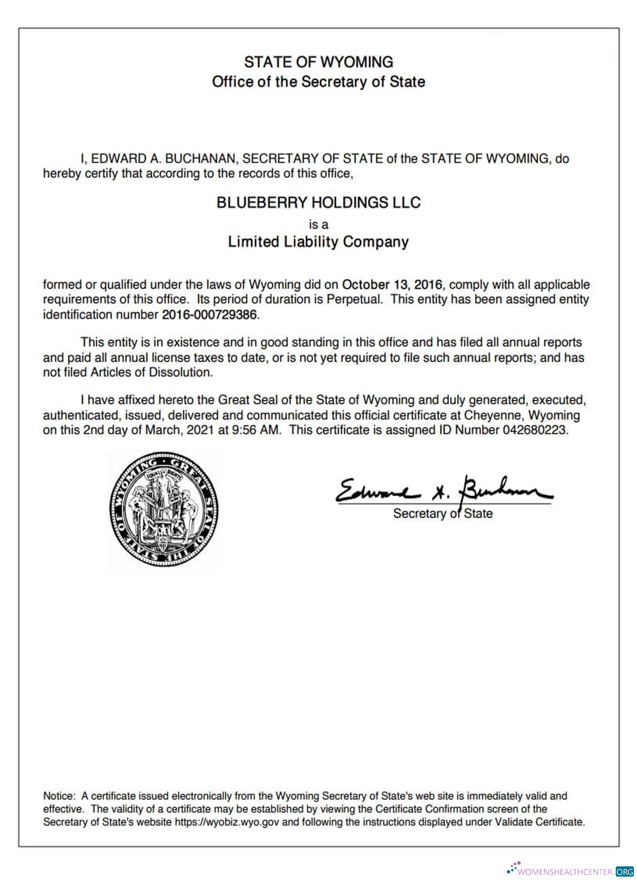 Download USA Wyoming certificate of good standing Photoshop template